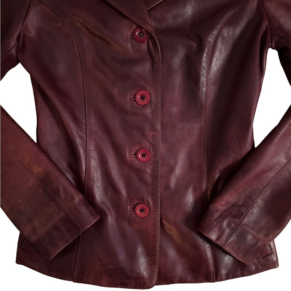 Arden B. Y2K Oxblood Women's Leather Jacket Blazer - Picture 4 of 6